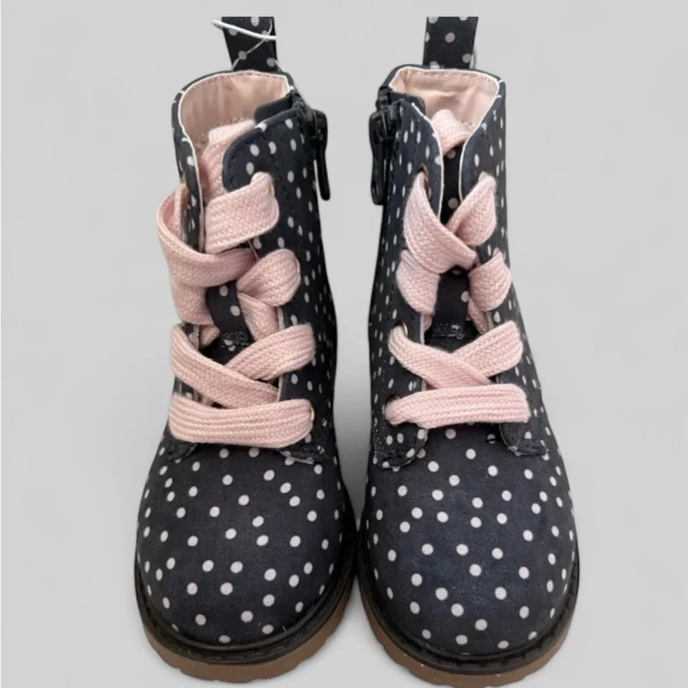 Cat & Jack Toddler Girl Giovanna Lace-Up Zipper Combat Boots Polka Dot Sz 7 NWT